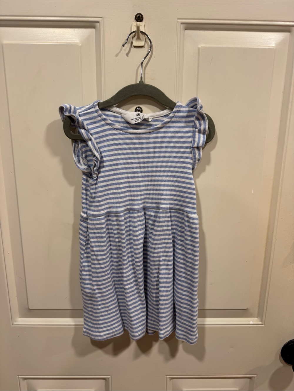 H&M Light Blue & White Striped Ruffle Sleeve Dress